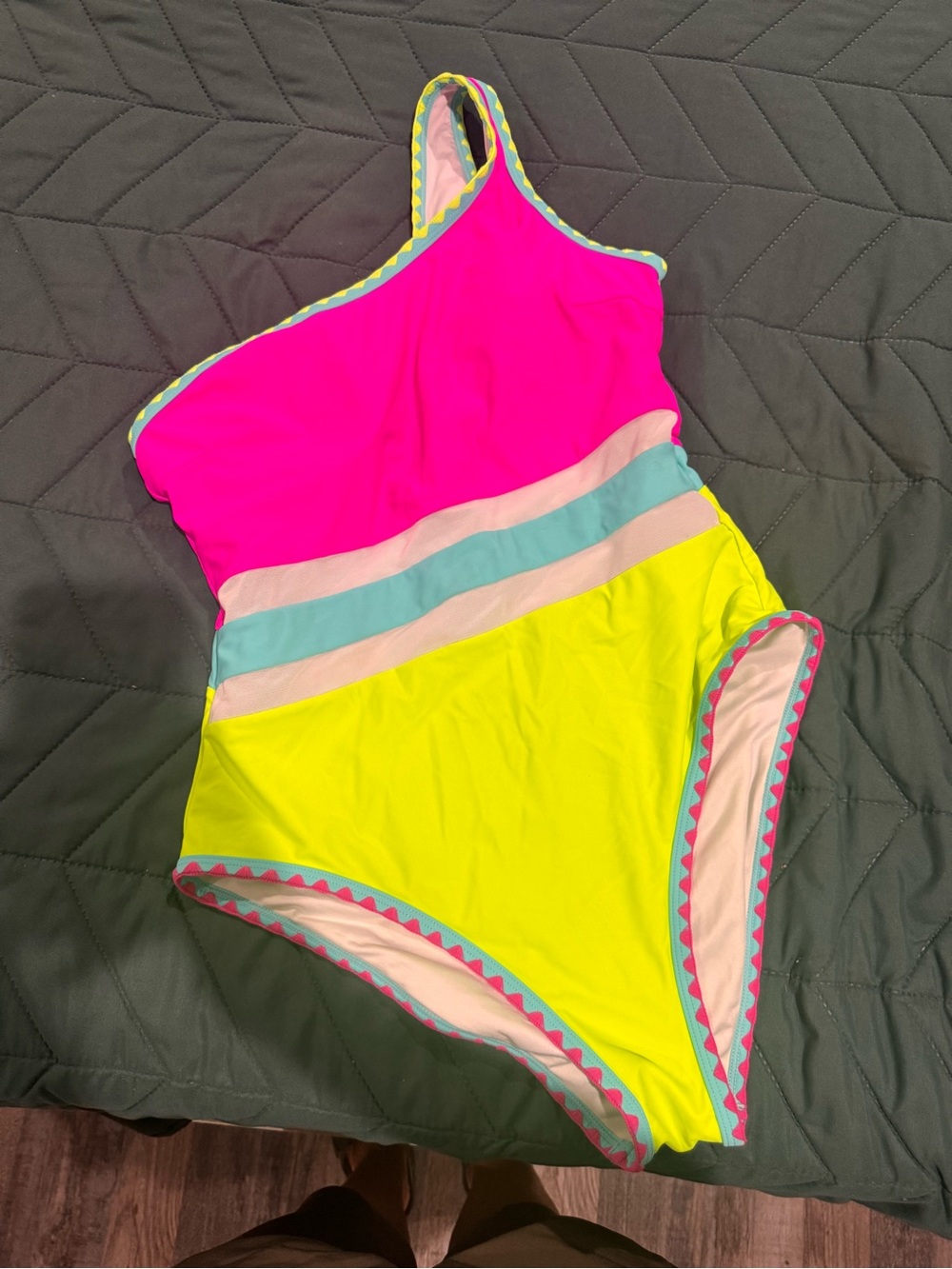 Women’s One-Piece Swimsuit in Hot Pink and Neon Yellow